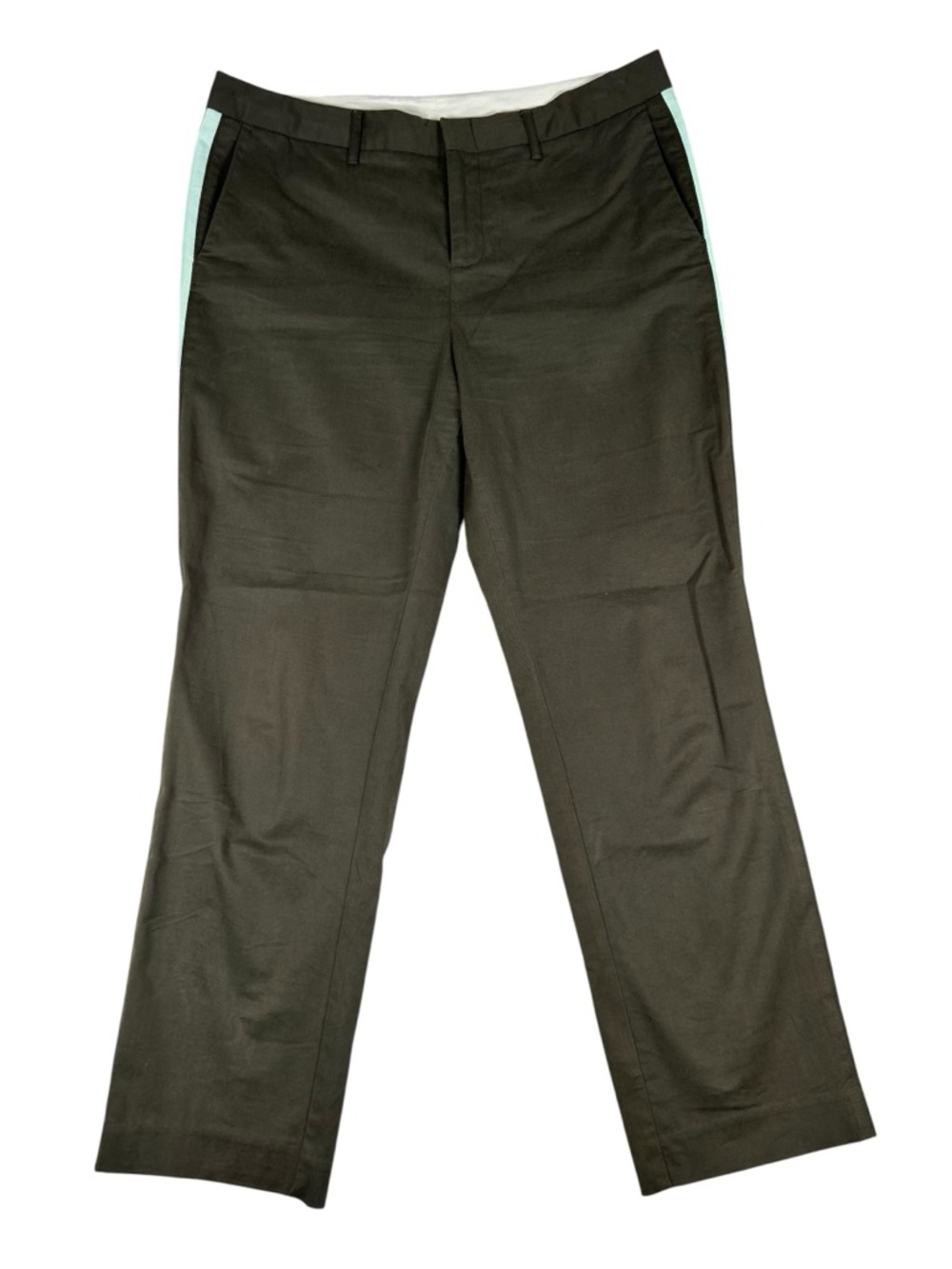 Le Superbe Honore Green Chino Casual Pants with Green Side Stripes, Size 8